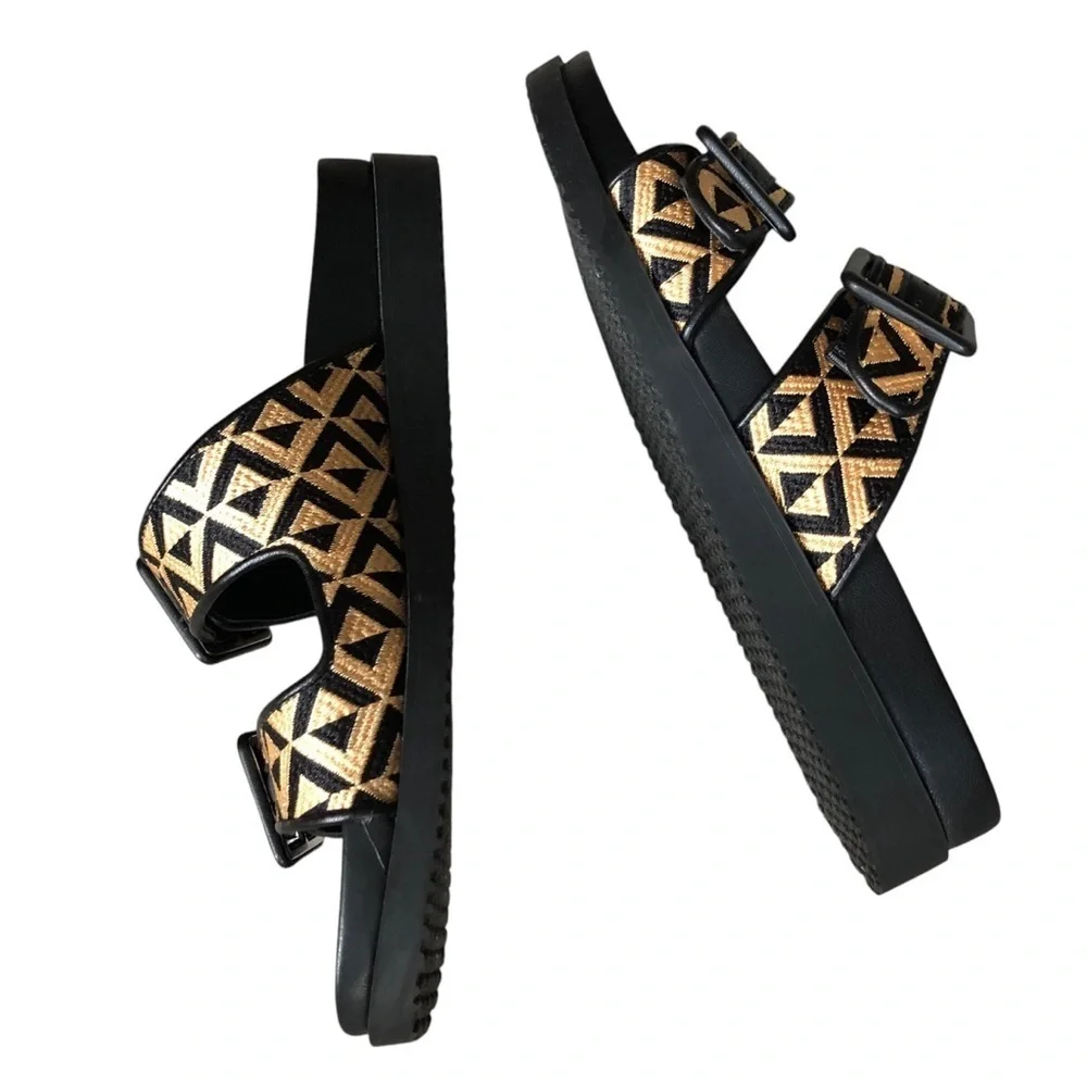 Steven New York Women's Micah Black and Gold Platform Sandals 6.5